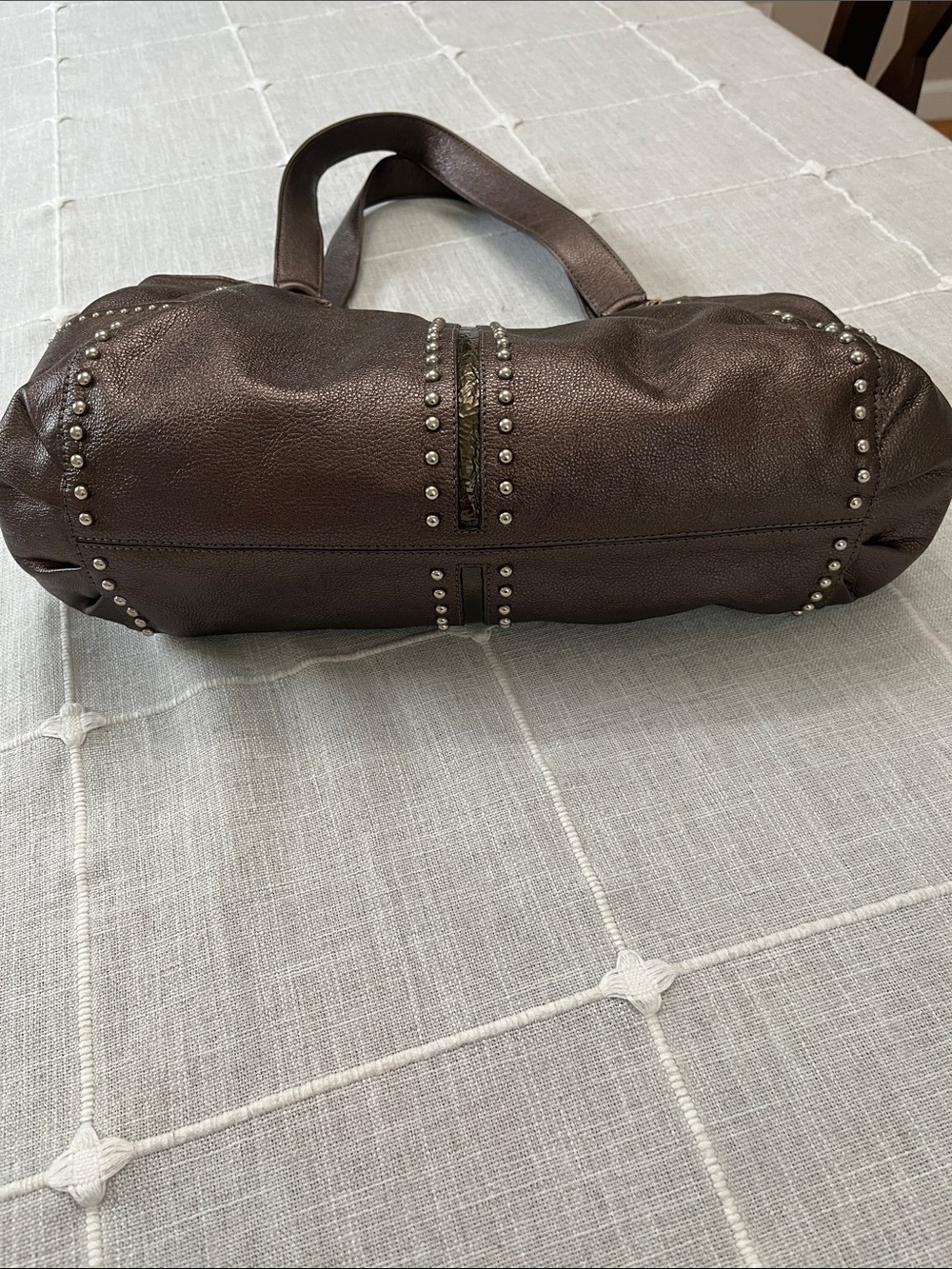 Brighton dark grey platinum Studded Leather Shoulder Bag
